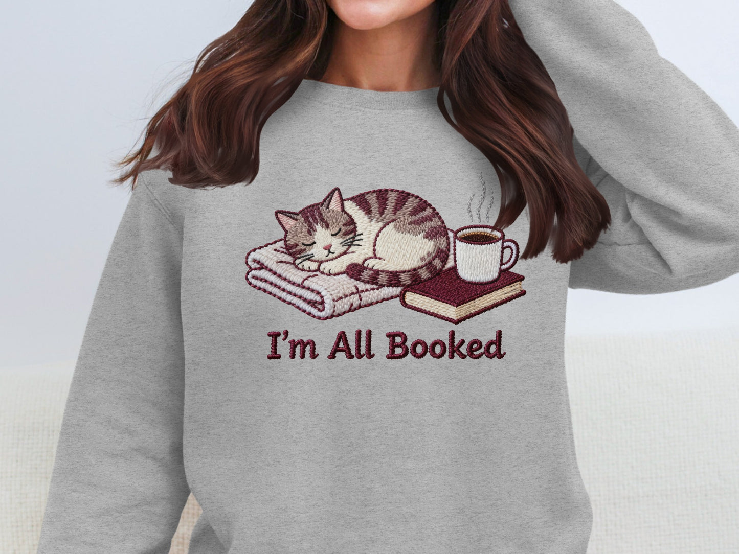 Cozy I'm All Booked Cat and Coffee Graphic Sweatshirt