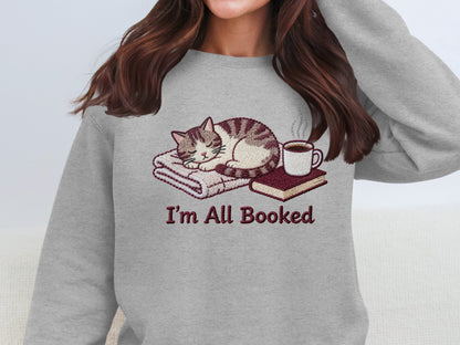 Cozy I'm All Booked Cat and Coffee Graphic Sweatshirt