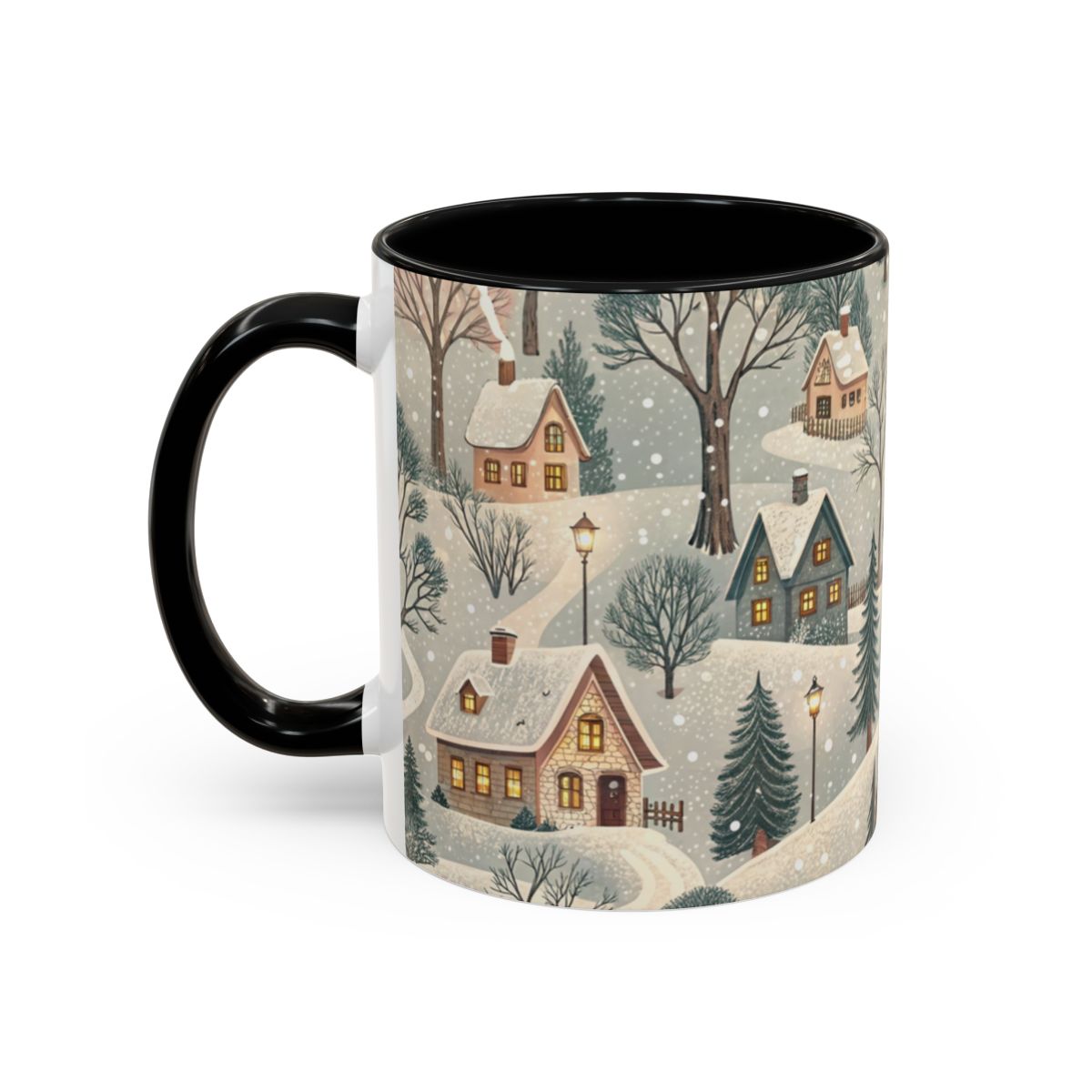 Winter Village Scene Black Handle Mug product