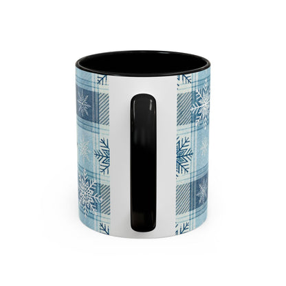 Blue Snowflakes Plaid Winter Pattern Coffee Mug