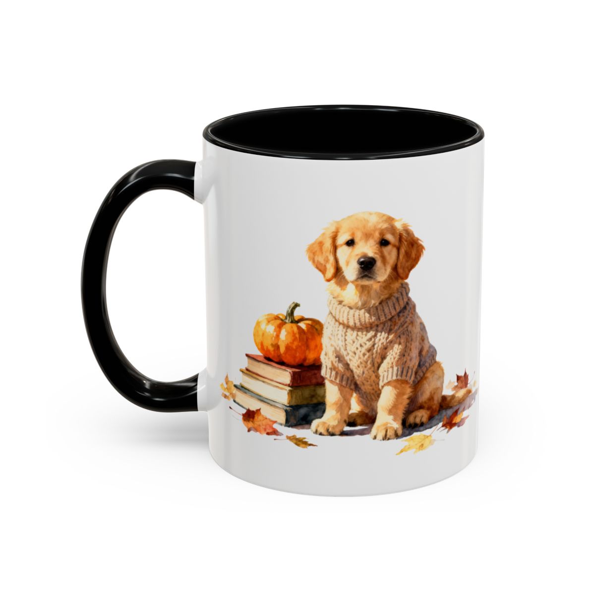 Adorable Puppy with Books and Pumpkin Mug product