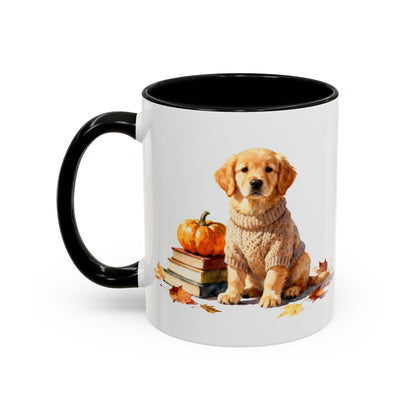 Adorable Puppy with Books and Pumpkin Mug product