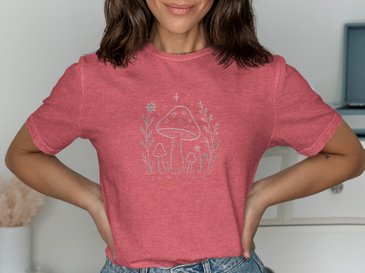 Trendy Pink T-Shirt with Mushroom Graphic product type
