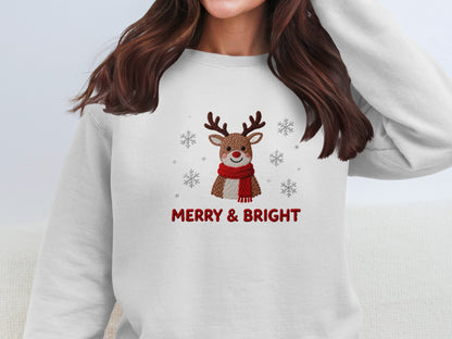 Merry and Bright Reindeer Print Long Sleeve Shirt
