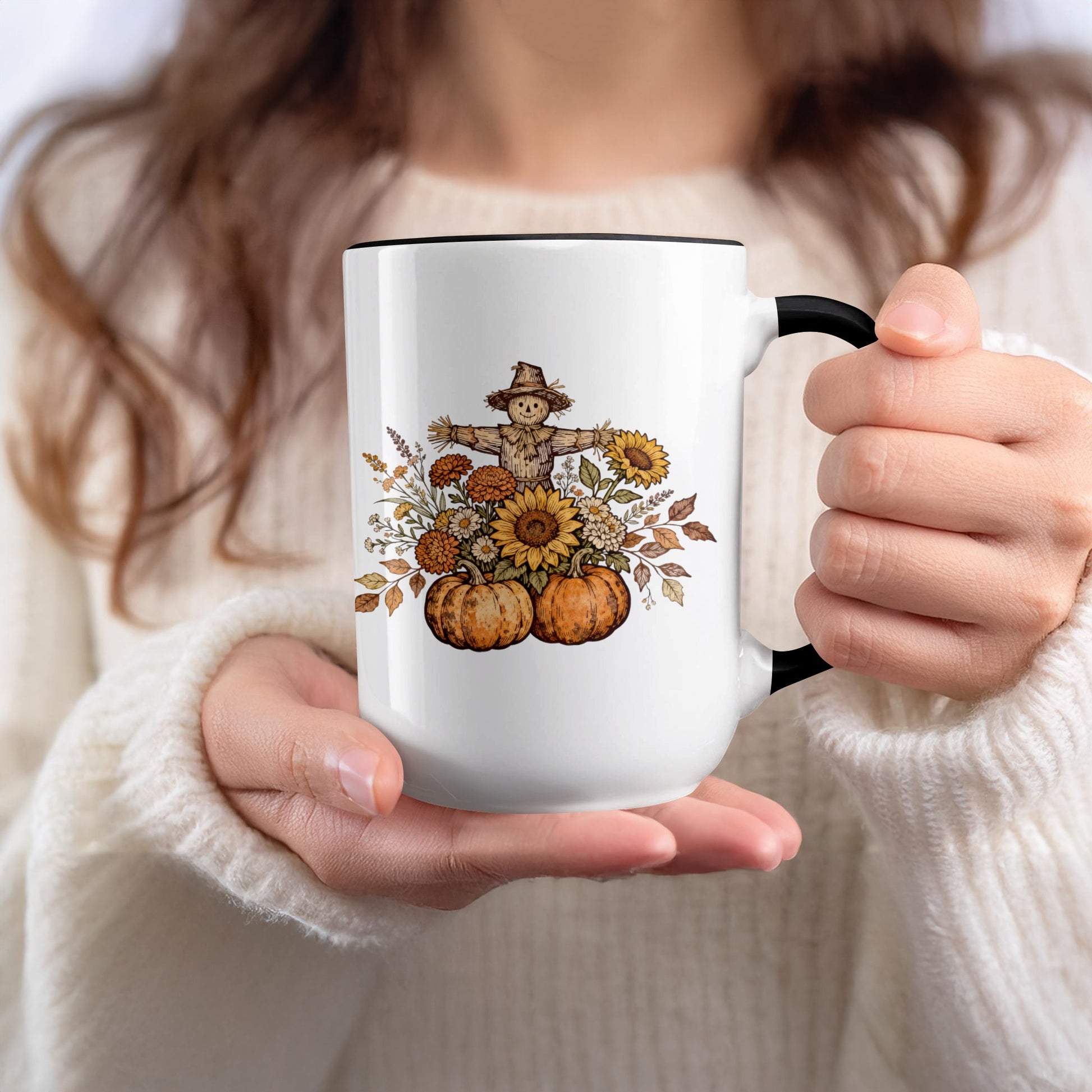 Autumn Scarecrow and Pumpkins Themed Mug Product