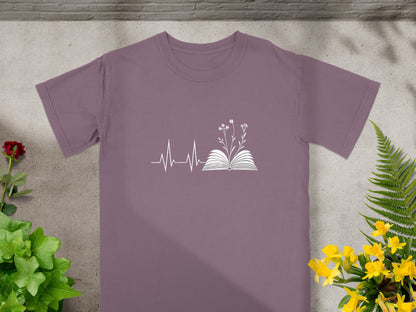 Heartbeat Open Book Floral Print T-Shirt Product Type
