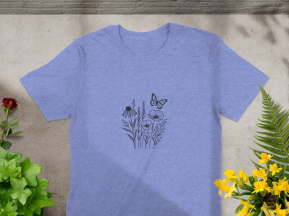 Floral Butterfly Design on Light Blue Shirt product