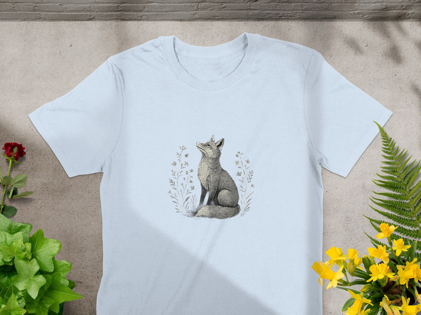 Cute Fox and Flowers Design on Casual T-Shirt product