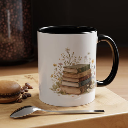 Vintage Book Stack Mug with Floral Design
