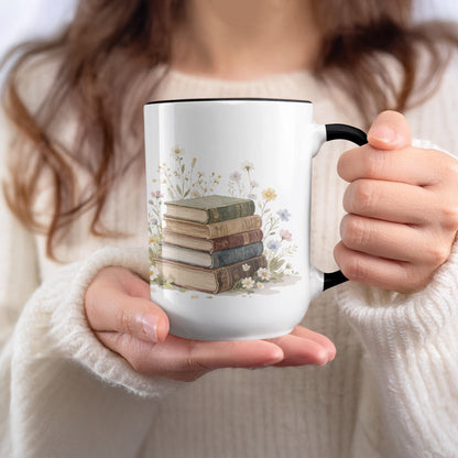 Vintage Books with Floral Design Ceramic Mug