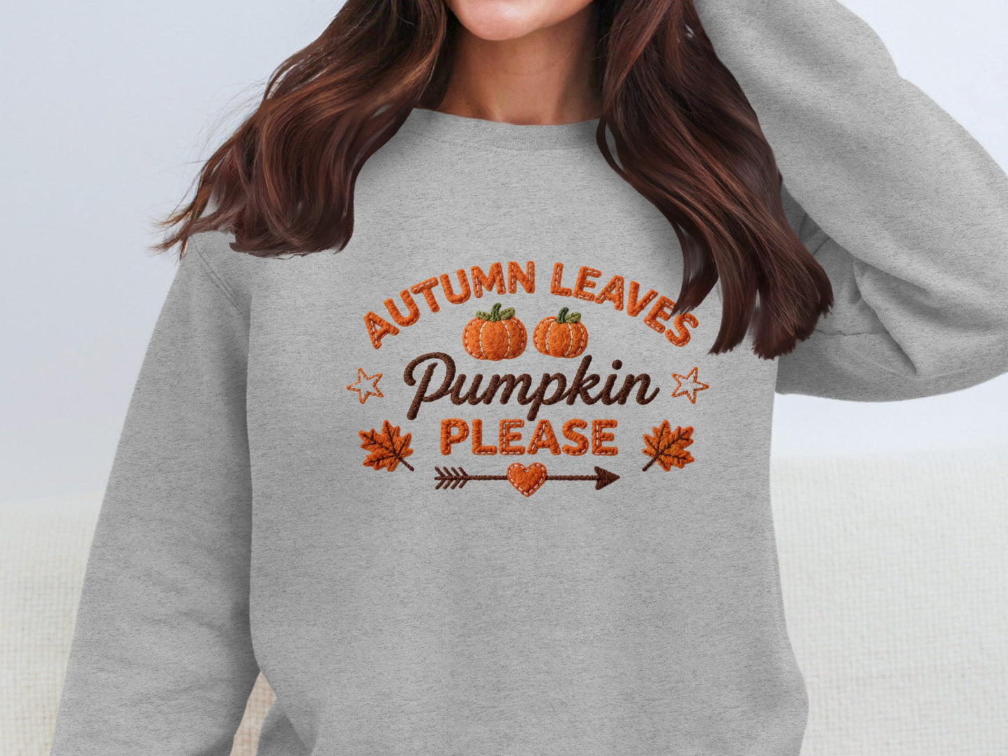 Autumn Leaves Pumpkin Please Cozy Graphic Sweatshirt