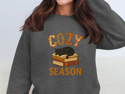 Cozy Season Black Cat on Books Design Sweater