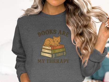 Books Are My Therapy Cute Cat Sweatshirt