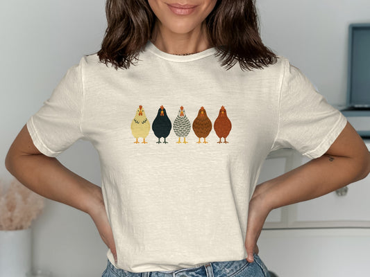 Cute Hens Graphic Tee Casual Chickens Print product type