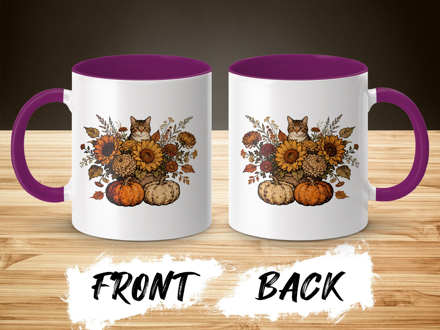 Autumn Cat with Pumpkins and Flowers Mug
