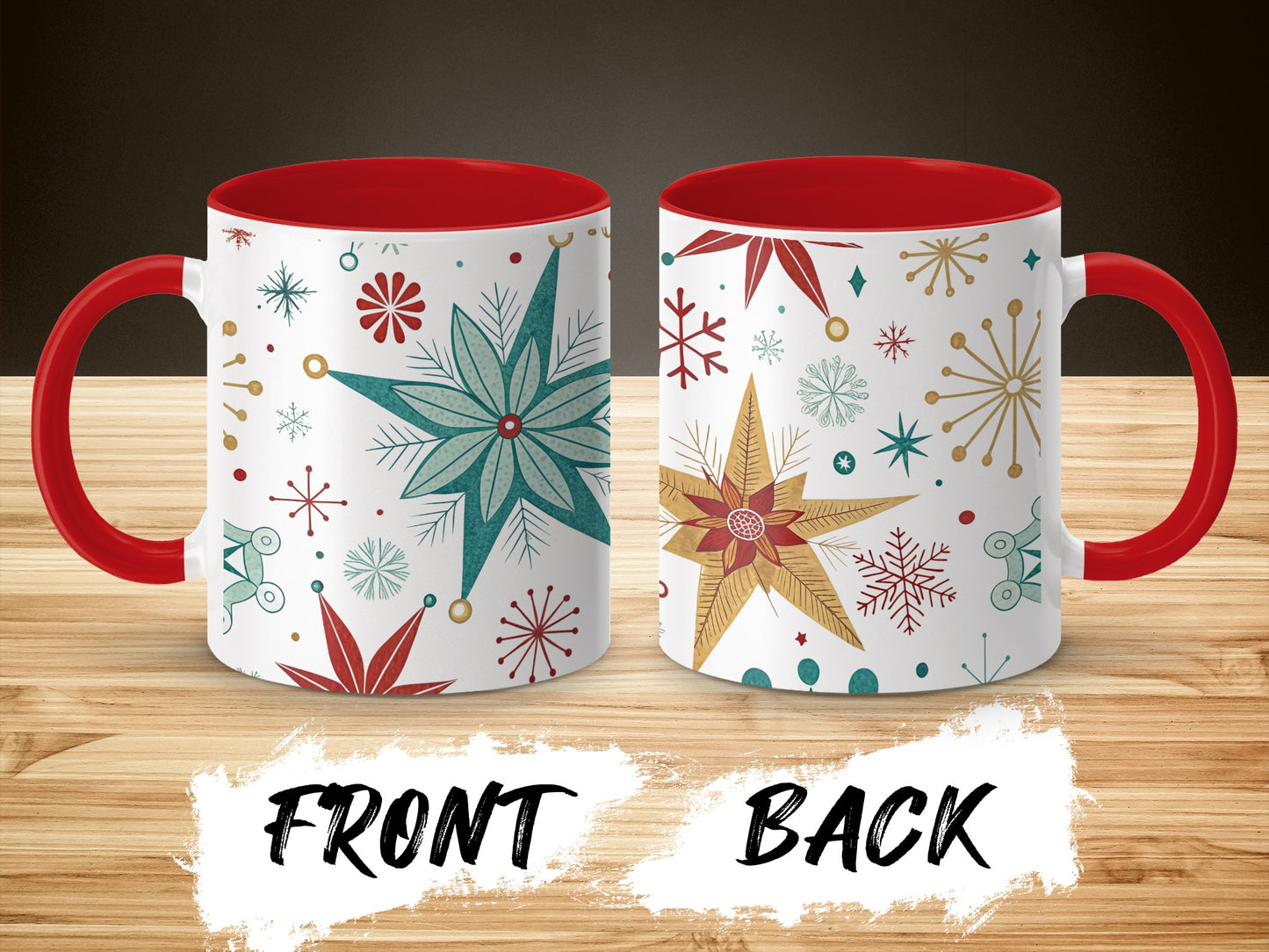 Festive Holiday Stars and Snowflakes Mug Christmas Gift