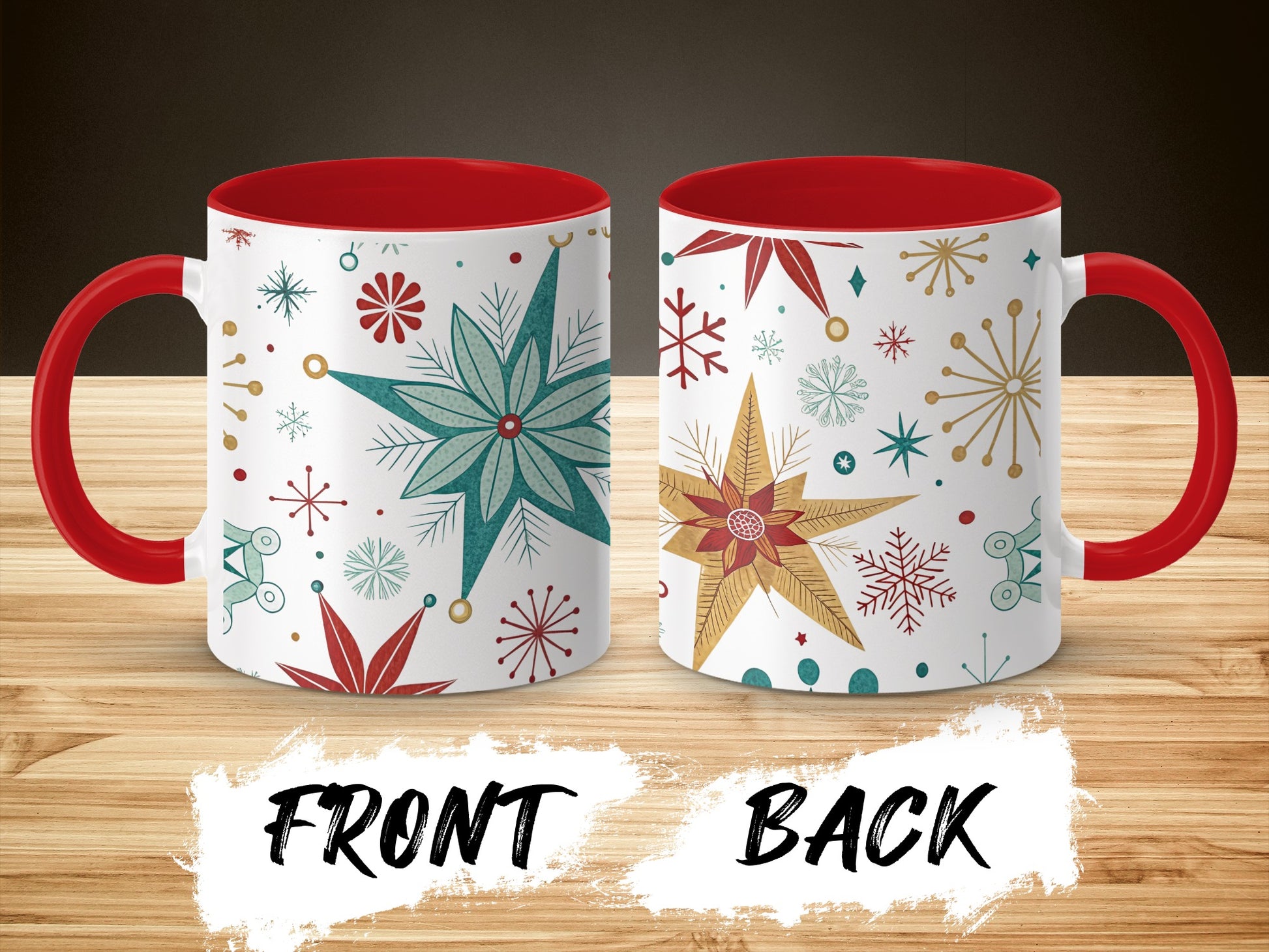 Festive Holiday Stars and Snowflakes Mug Christmas Gift