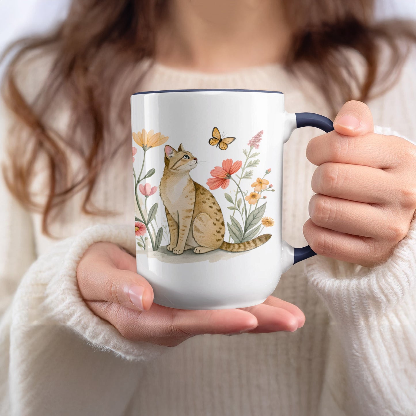 Cute Cat and Butterfly Design Coffee Mug