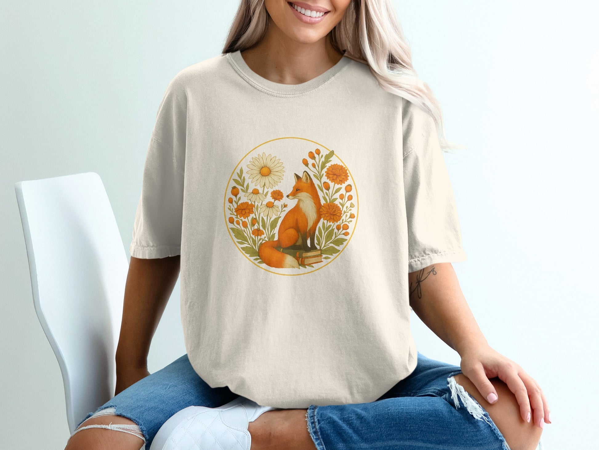 Fox Design Surrounded by Flowers T-Shirt product type
