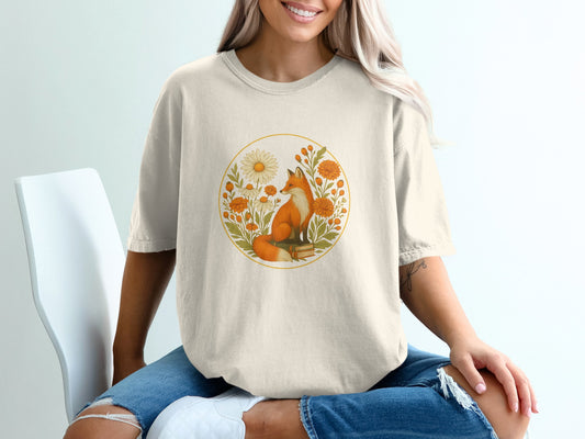 Fox Design Surrounded by Flowers T-Shirt product type