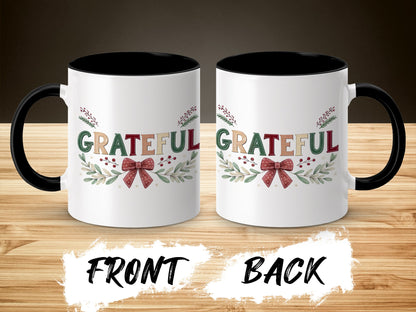Grateful Floral Themed Mug with Front and Back Design