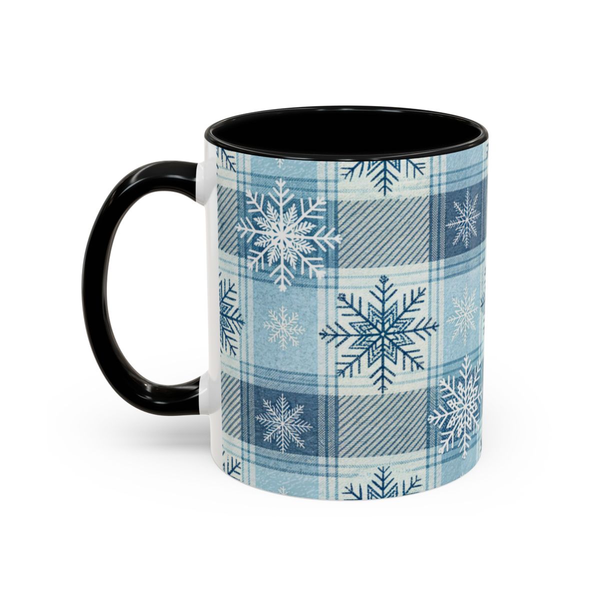 Snowflakes on Blue Plaid Winter Coffee Mug