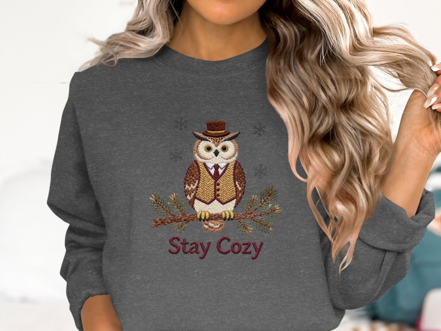 Stay Cozy Owl with Hat and Suit Graphic Sweatshirt