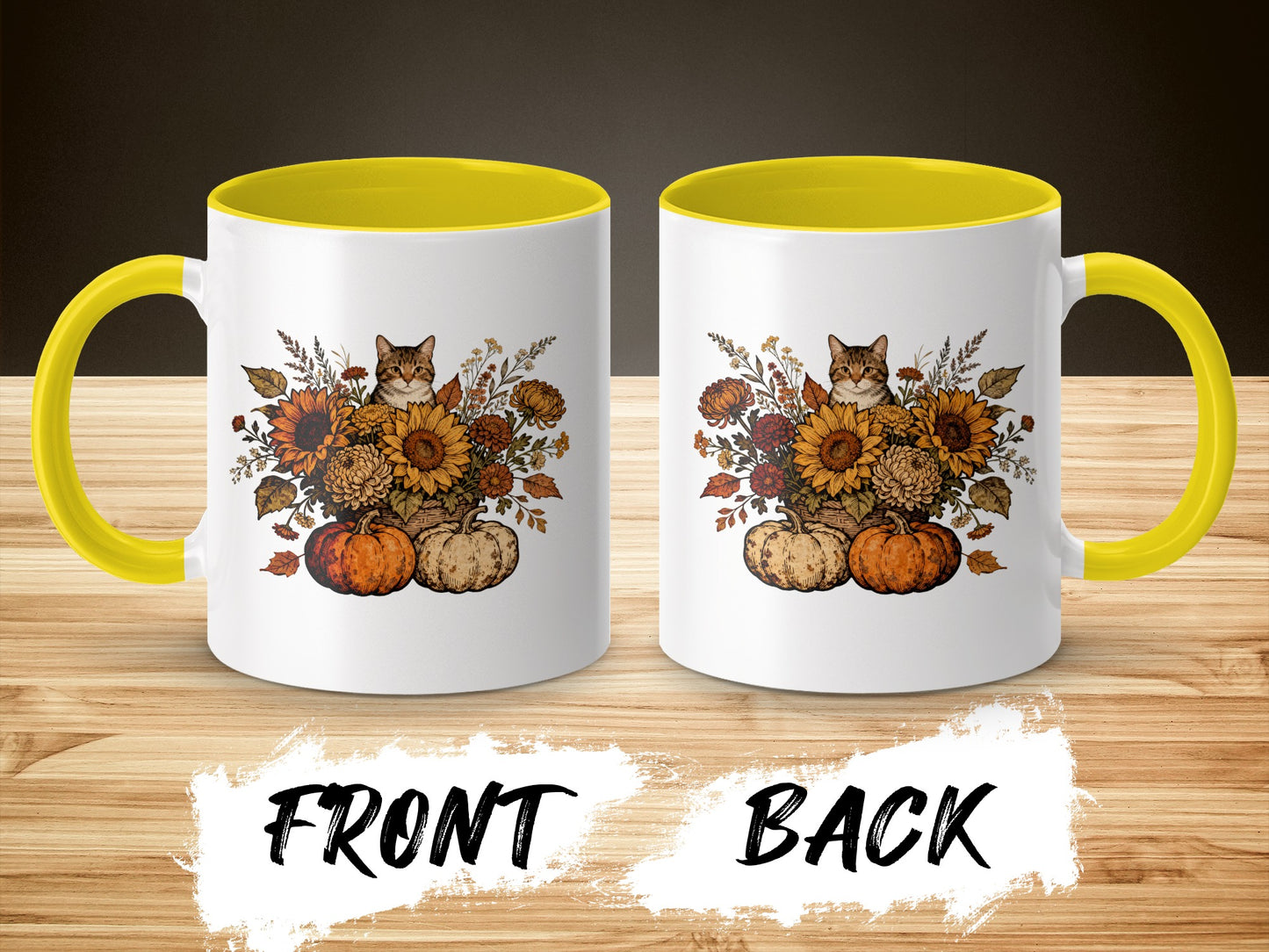 Beautiful Autumn Cat with Flowers and Pumpkin Mug