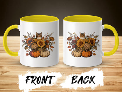Beautiful Autumn Cat with Flowers and Pumpkin Mug