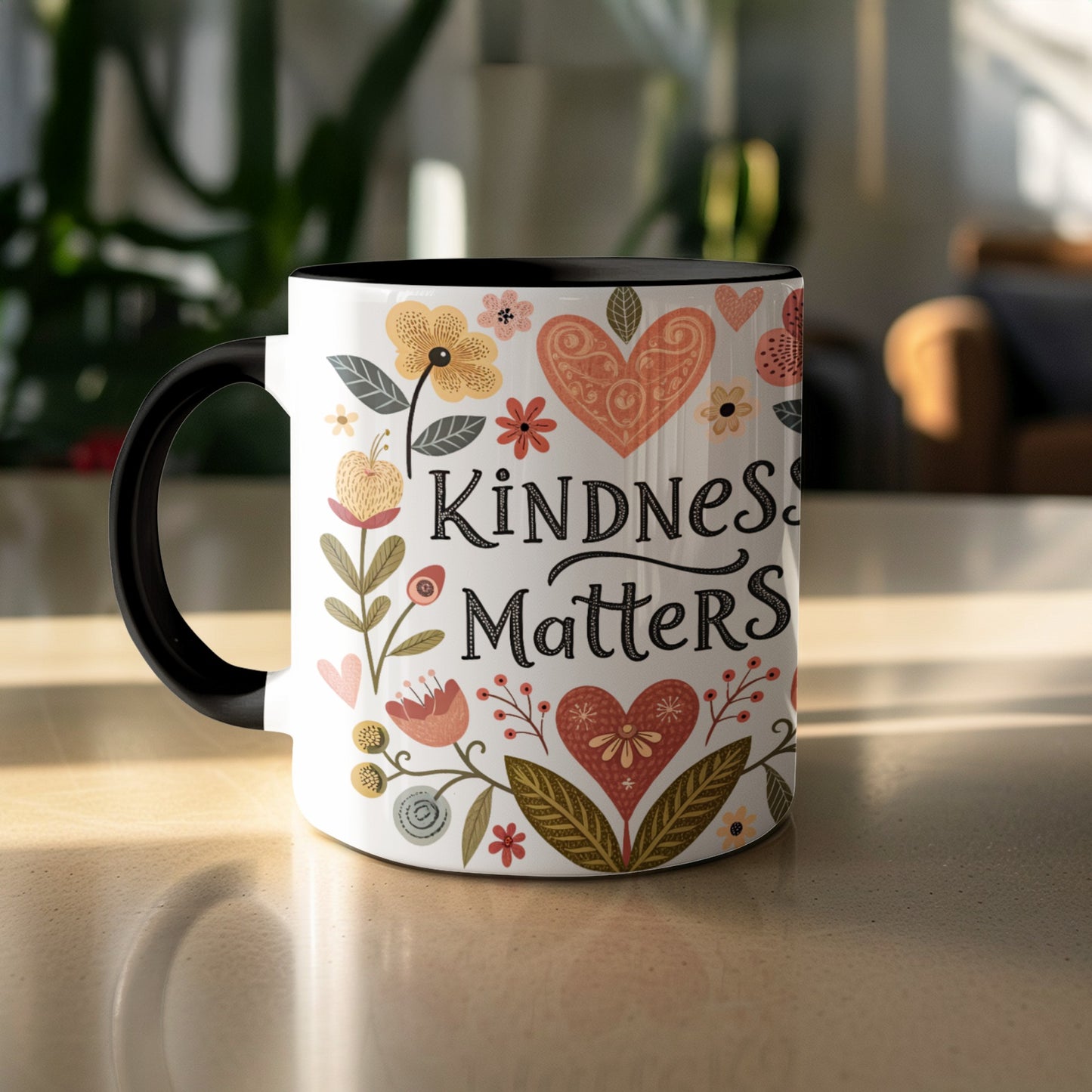 Kindness Matters Floral Design Mug for Positive Mornings