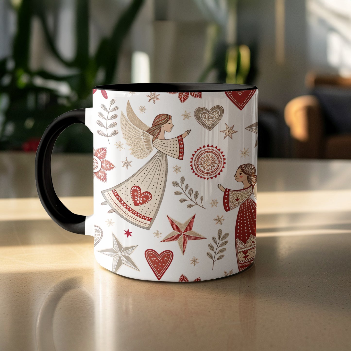 Ceramic Mug with Elegant Angelic and Heart Design
