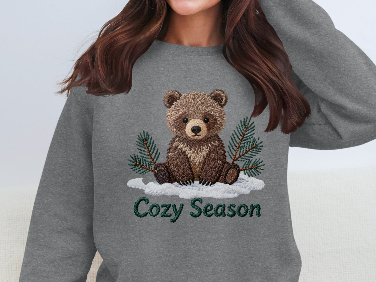 Cozy Season Bear Embroidered Sweatshirt Winter Wear