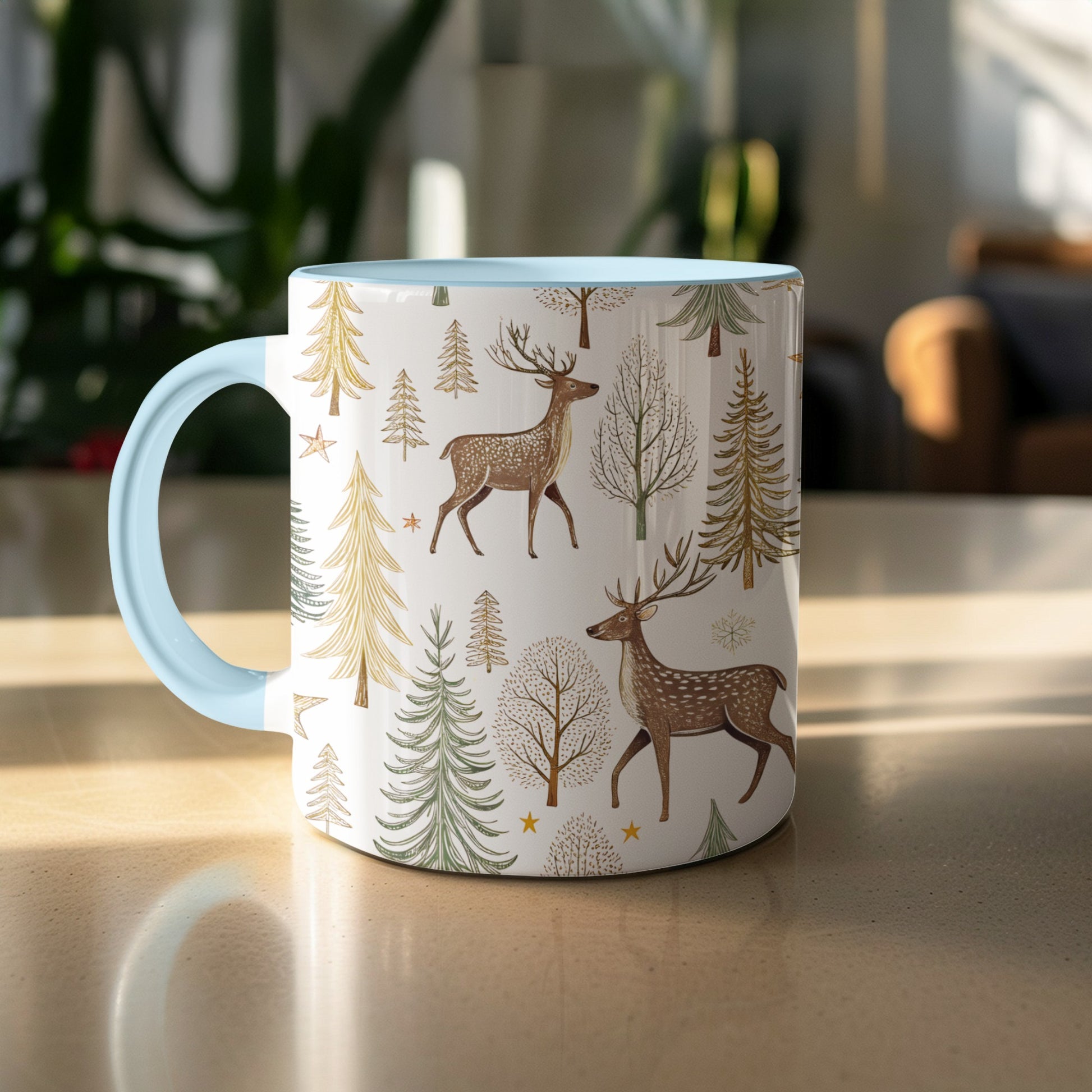 Beautiful Winter Forest Scene with Deers Mug