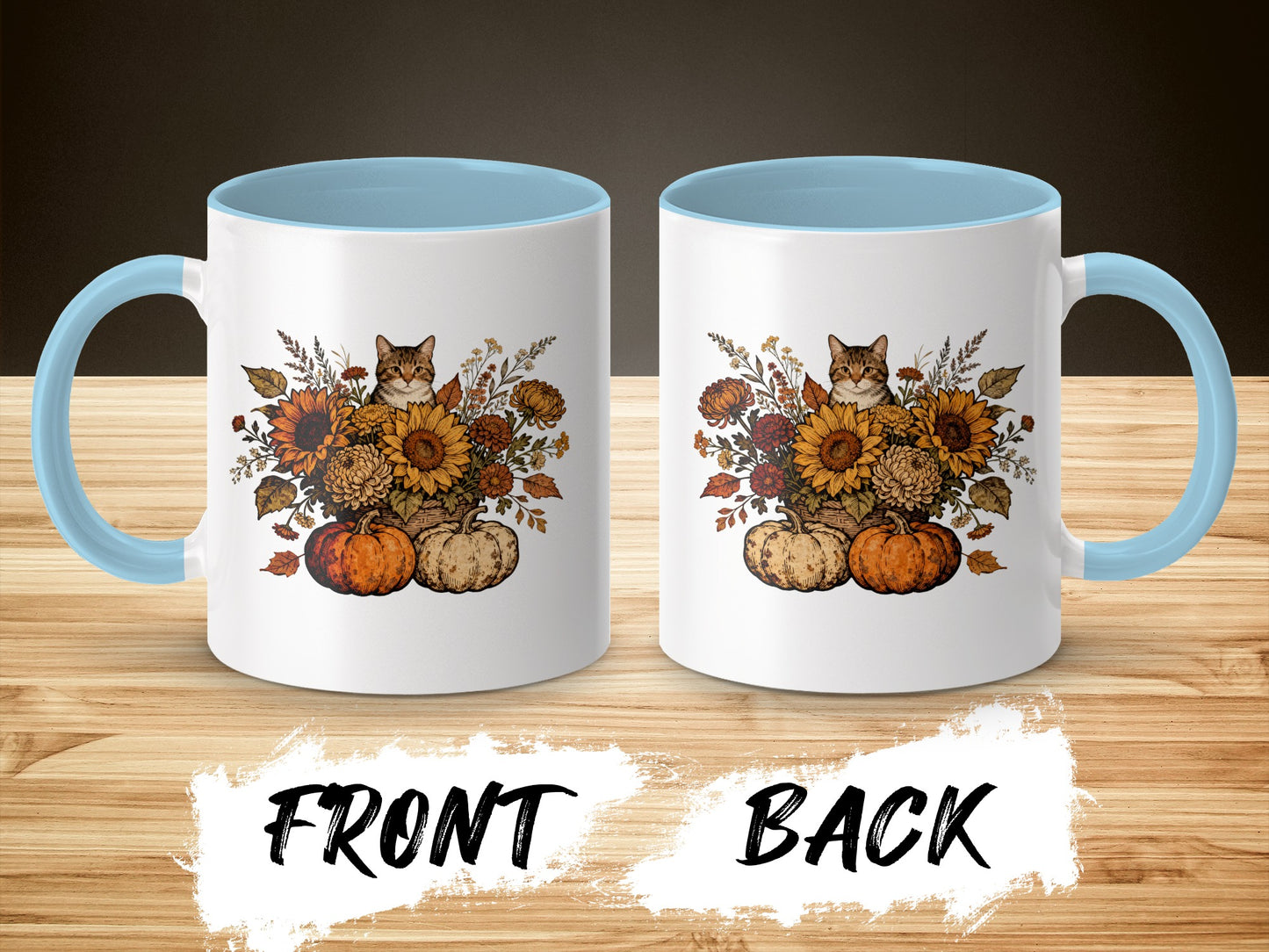 Cute Autumn Cat with Flowers and Pumpkins Mug
