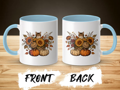 Cute Autumn Cat with Flowers and Pumpkins Mug