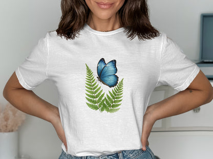 Blue Butterfly and Ferns Graphic T-shirt product