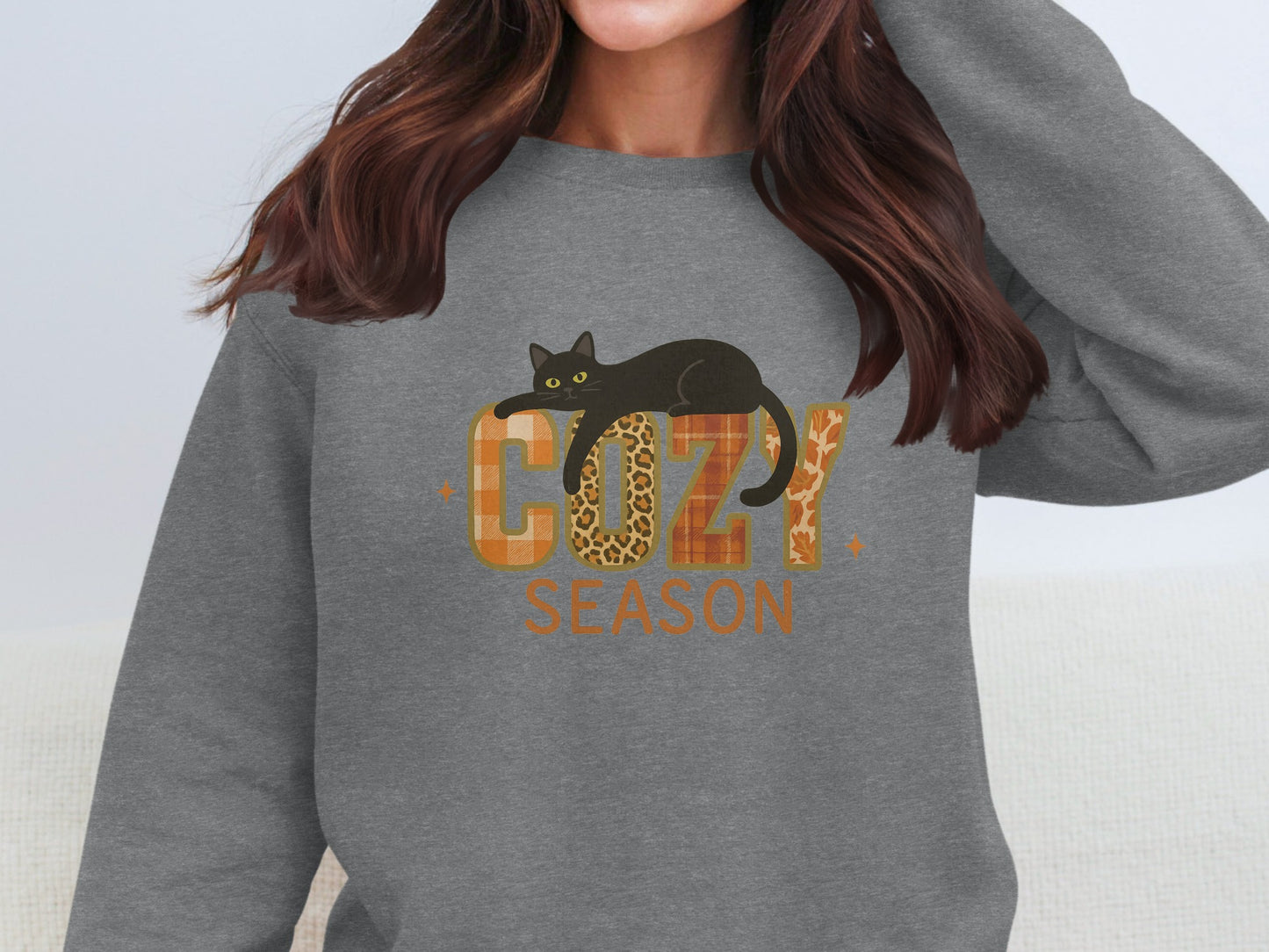 Cozy Season Sweatshirt with Cat Design