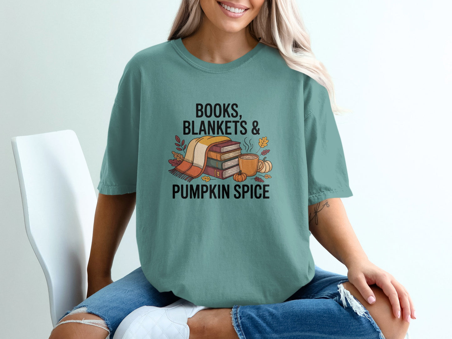 Books Blankets and Pumpkin Spice Graphic Shirt product