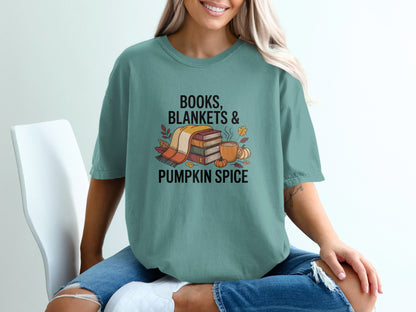 Books Blankets and Pumpkin Spice Graphic Shirt product