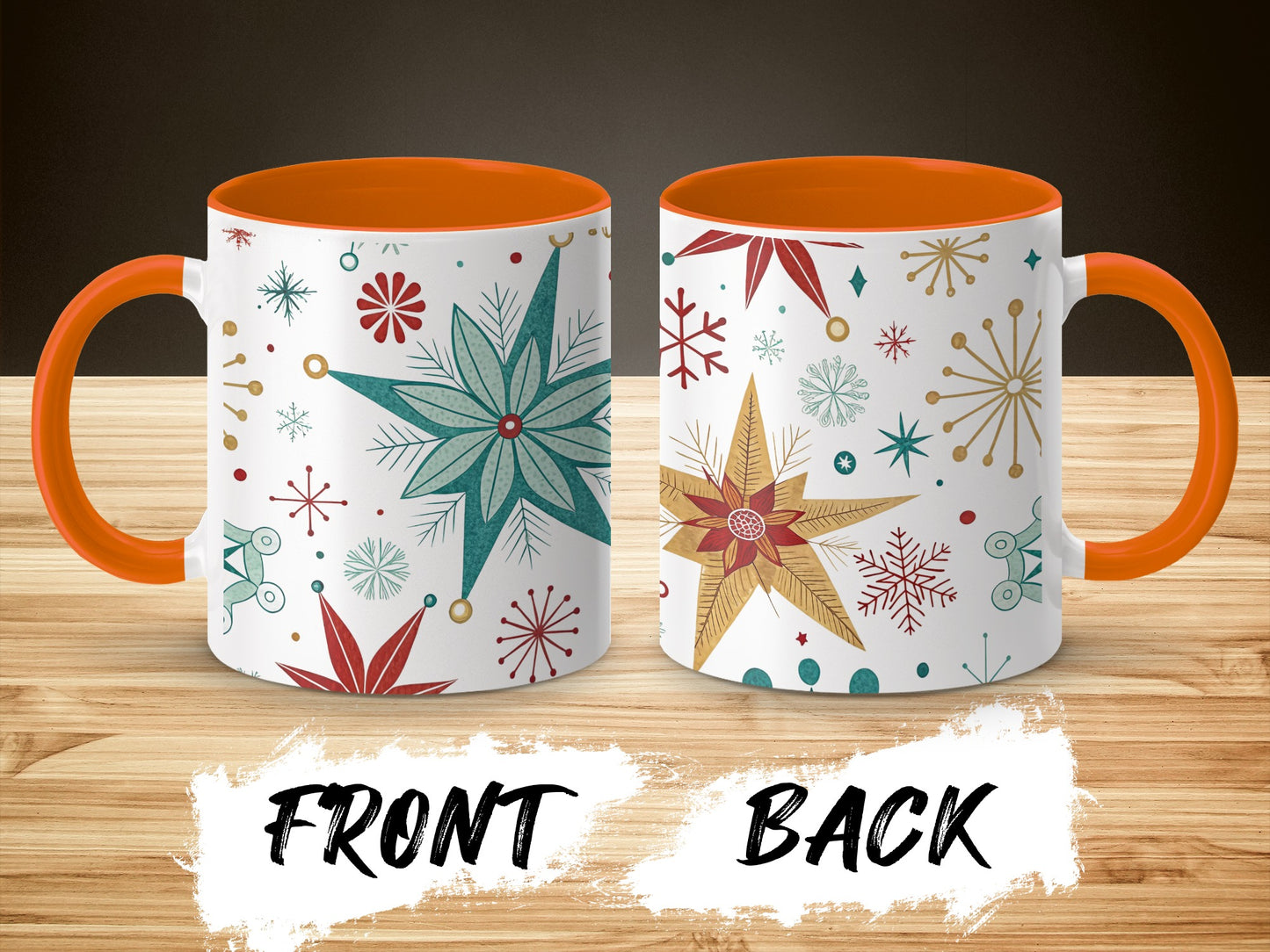 Festive Christmas Star Pattern Mug with Orange Handle