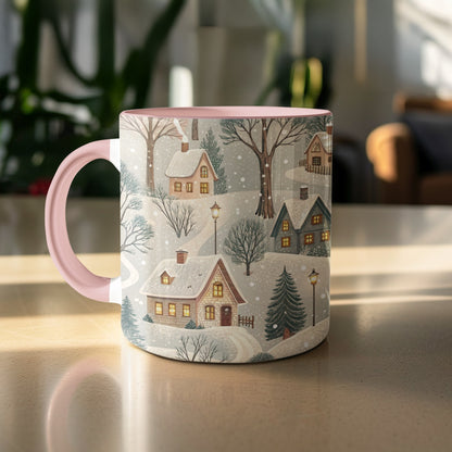 Winter Village Scene with Snow Mug