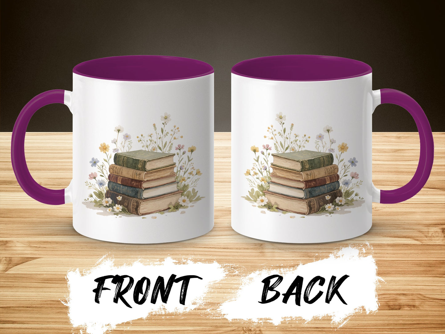 Vintage Books Illustration on Ceramic Coffee Mug