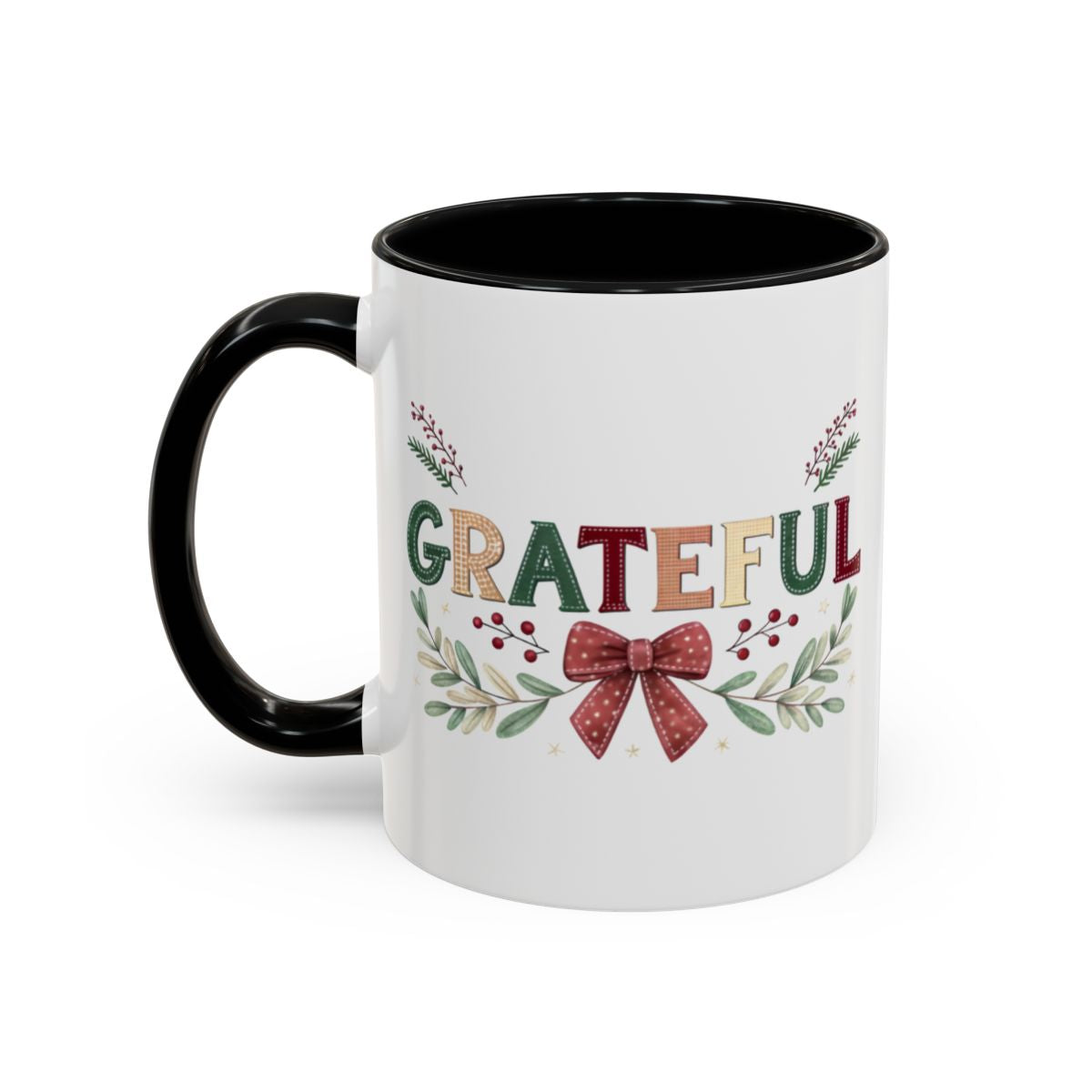 Grateful Festive Mug with Bow and Foliage Design
