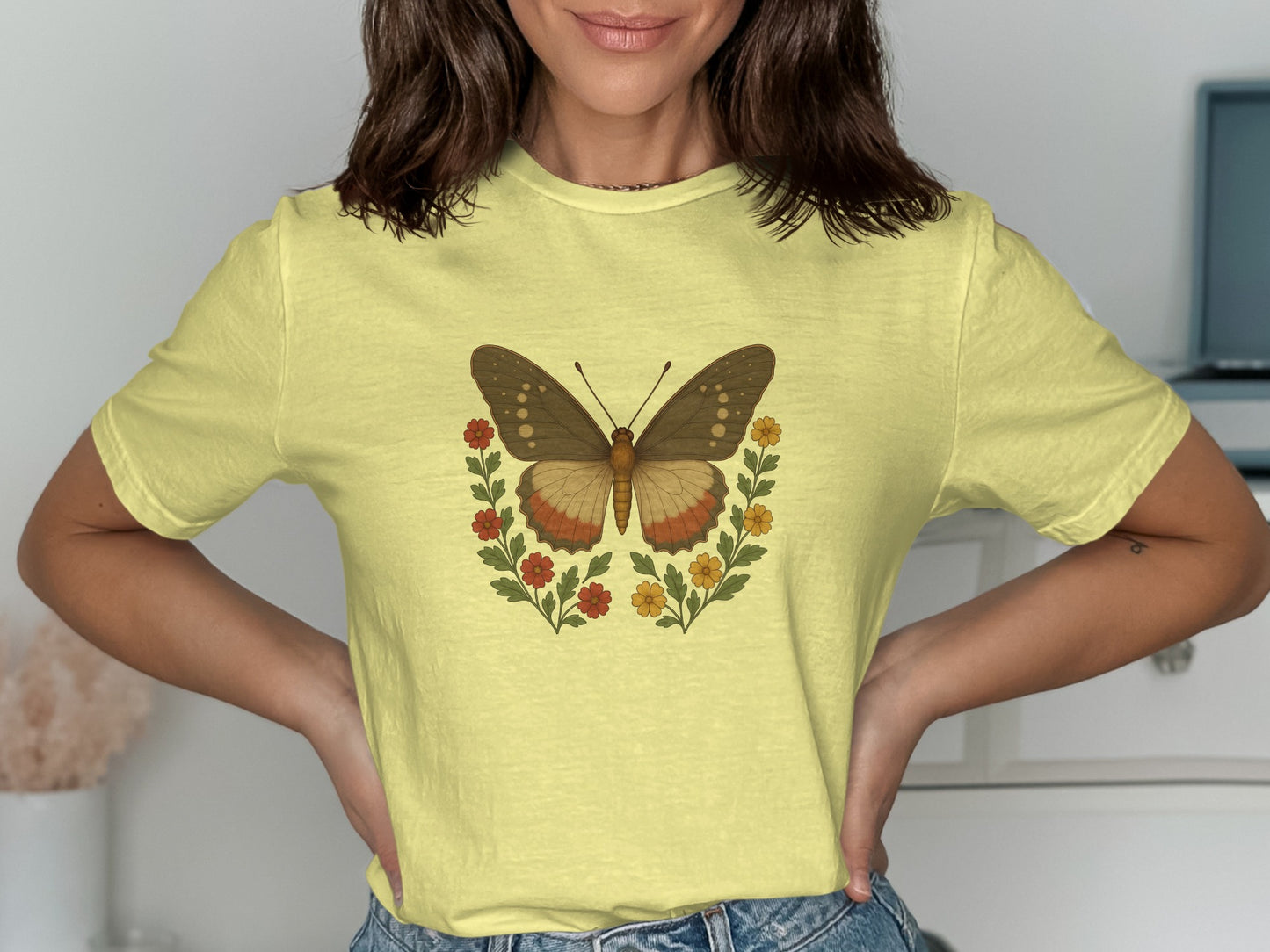 Vintage Butterfly and Floral Design Graphic Tee product