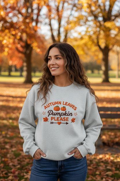 Autumn Leaves Pumpkin Please Embroidered Sweatshirt