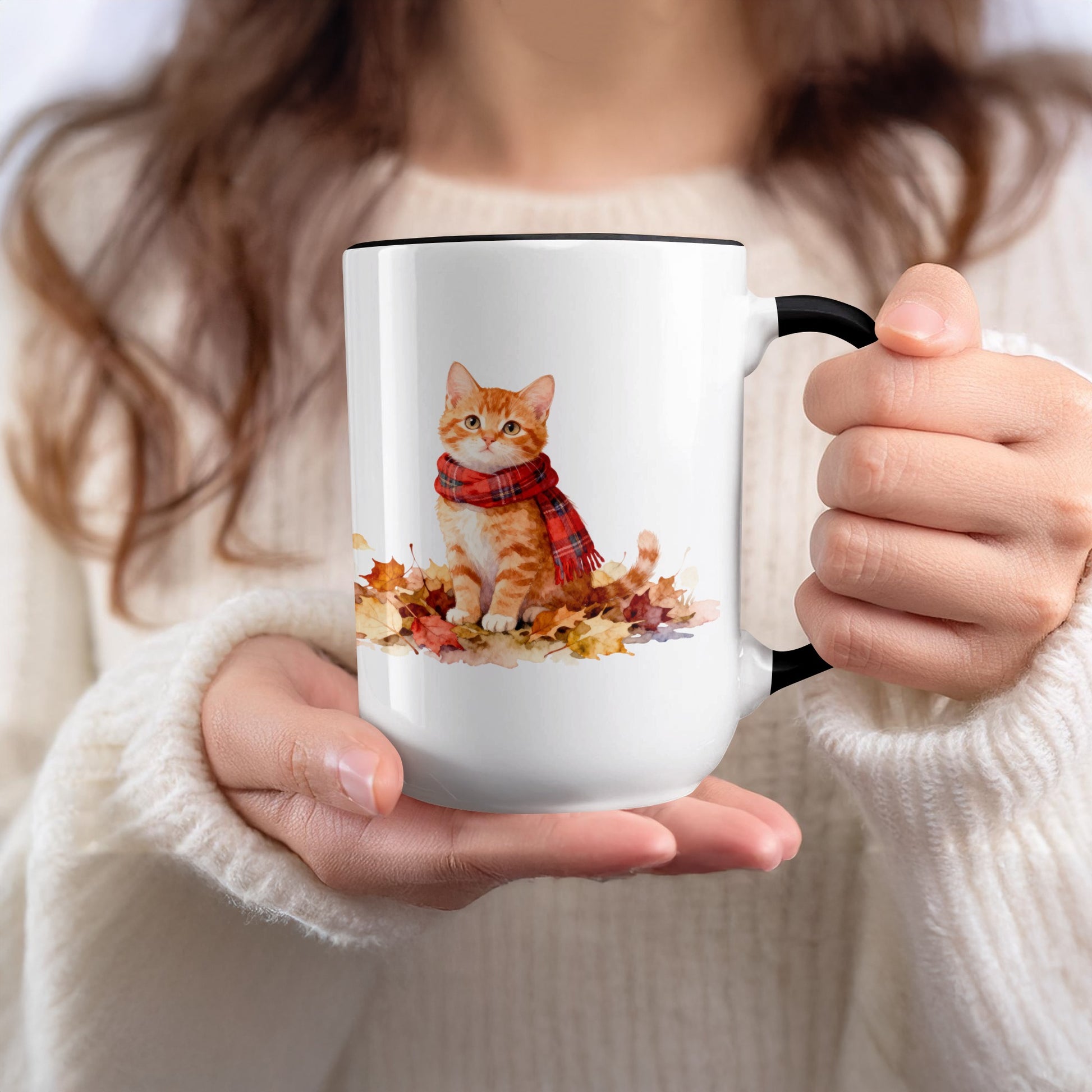 Charming Cat with Scarf Illustration Mug product