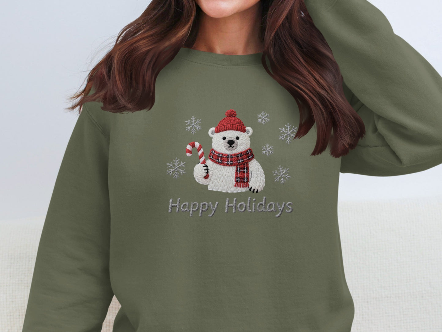 Happy Holidays Polar Bear Embroidered Sweatshirt