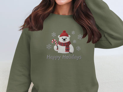 Happy Holidays Polar Bear Embroidered Sweatshirt