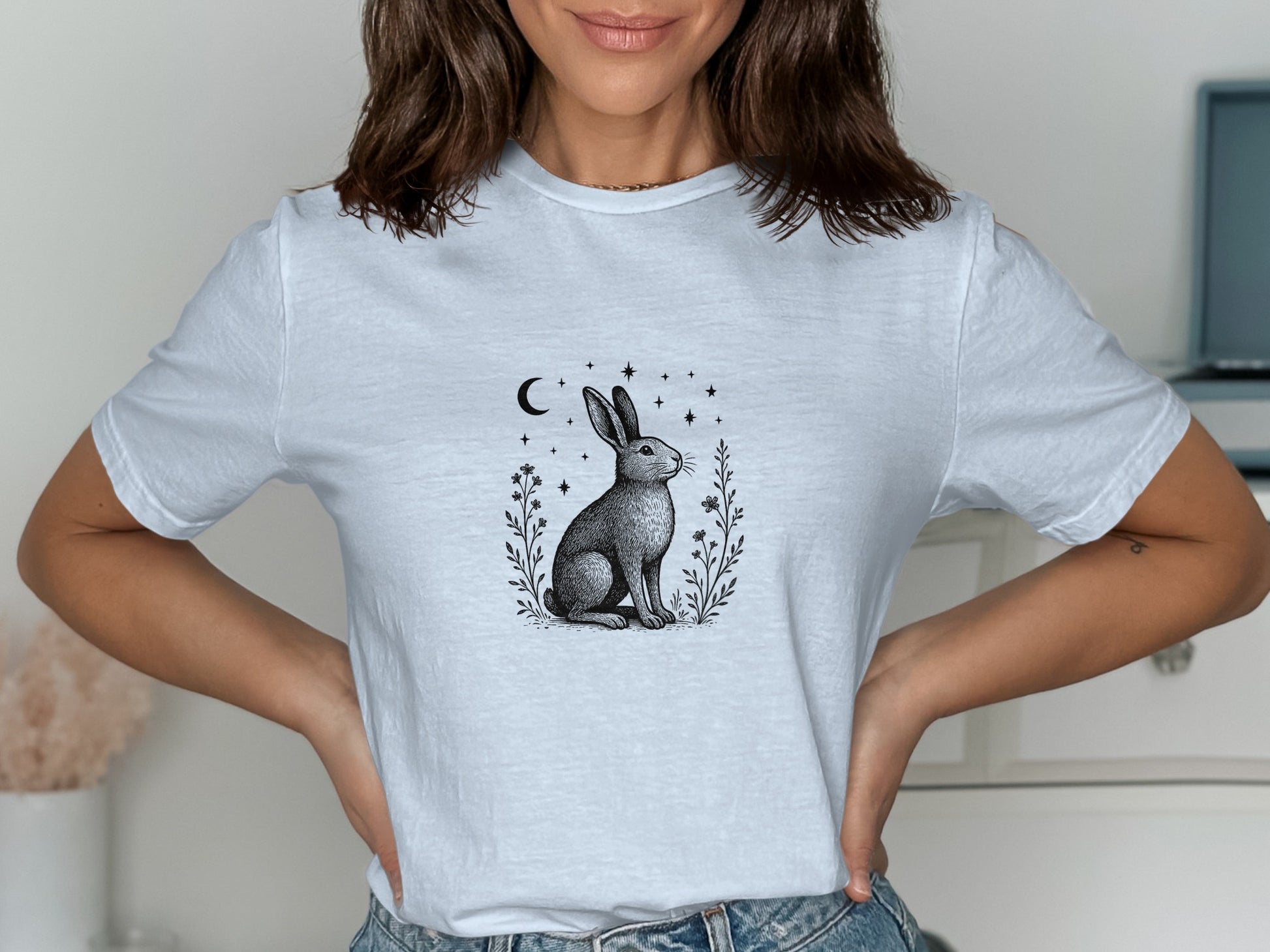 Whimsical Rabbit and Moon Graphic T-Shirt product type