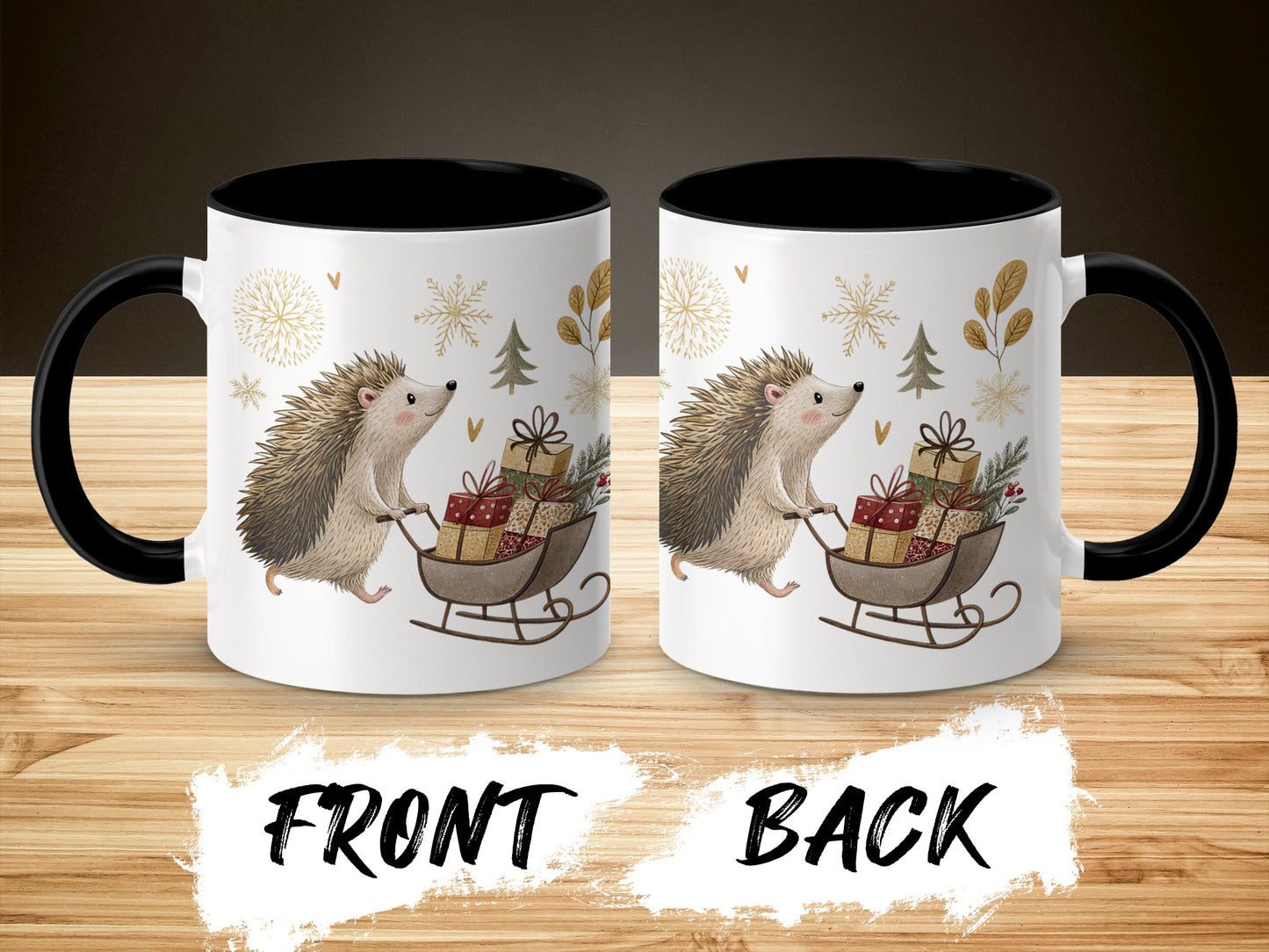 Festive Hedgehog with Gifts Winter Holiday Mug